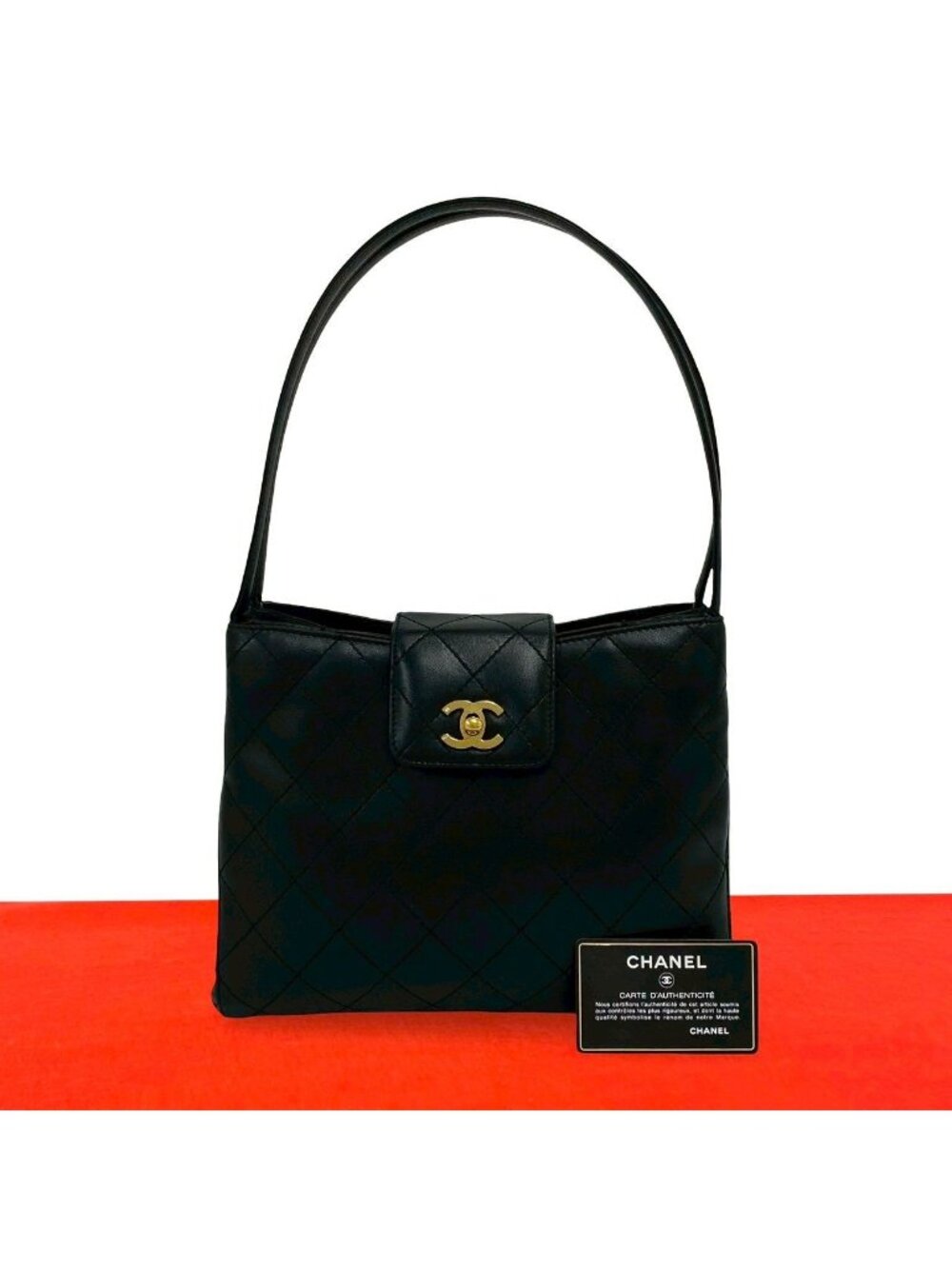 Chanel Card No 5 Quilted CC Logo Leather Shoulder Bag Black